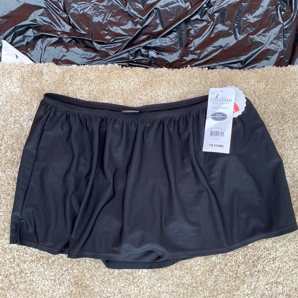 Catalina Black Tummy Control Swim Skirt Built In Bottom SIZE 1X NWT